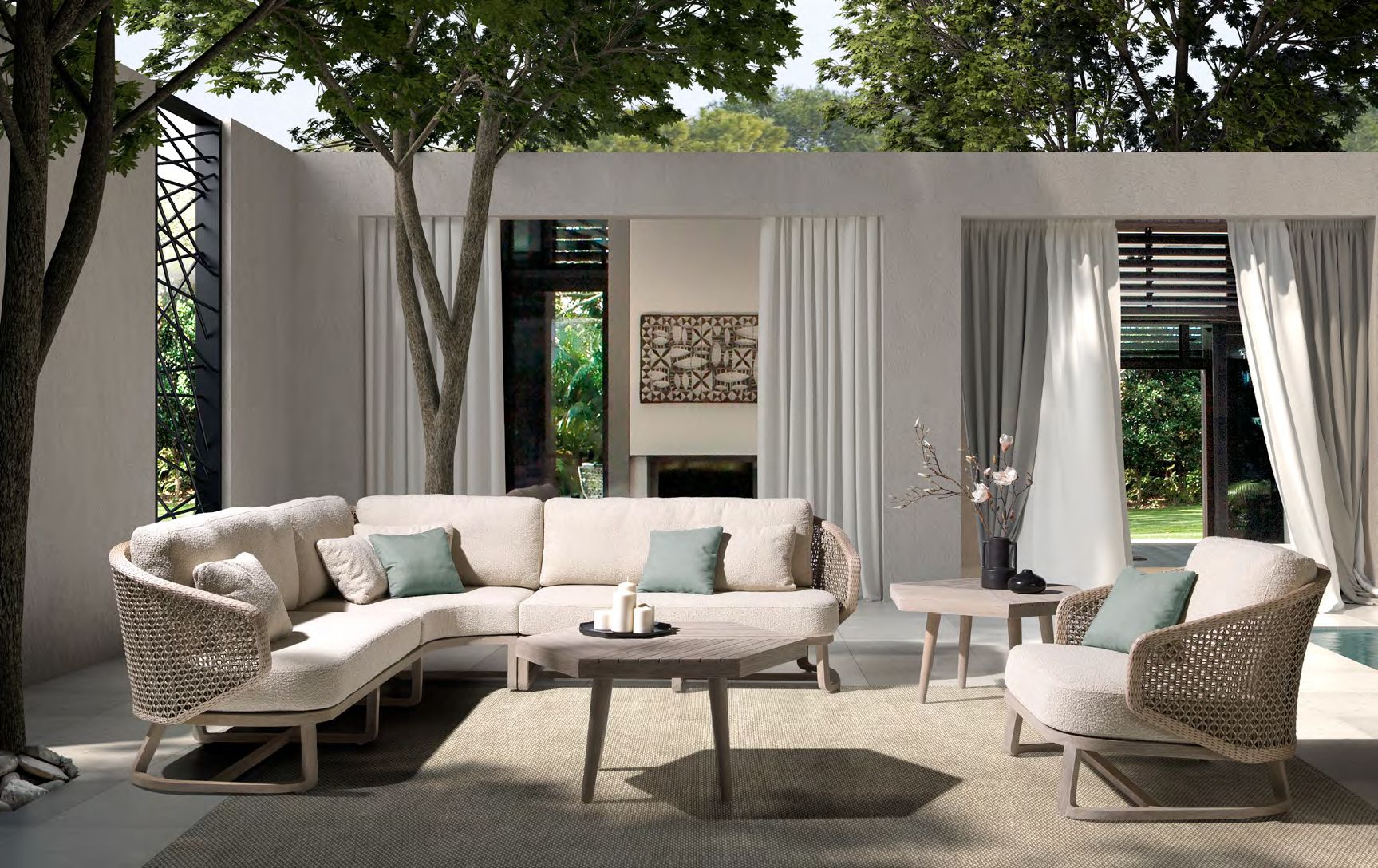 Modernūs lauko baldai sofa staliukas Santorini